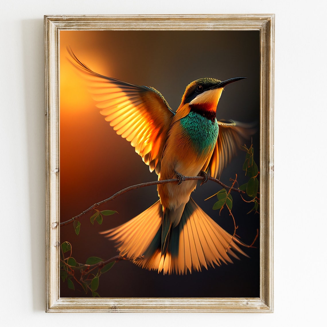 Colorful Bee Eater Bird with Spread Wings at Golden Sunset Poster
