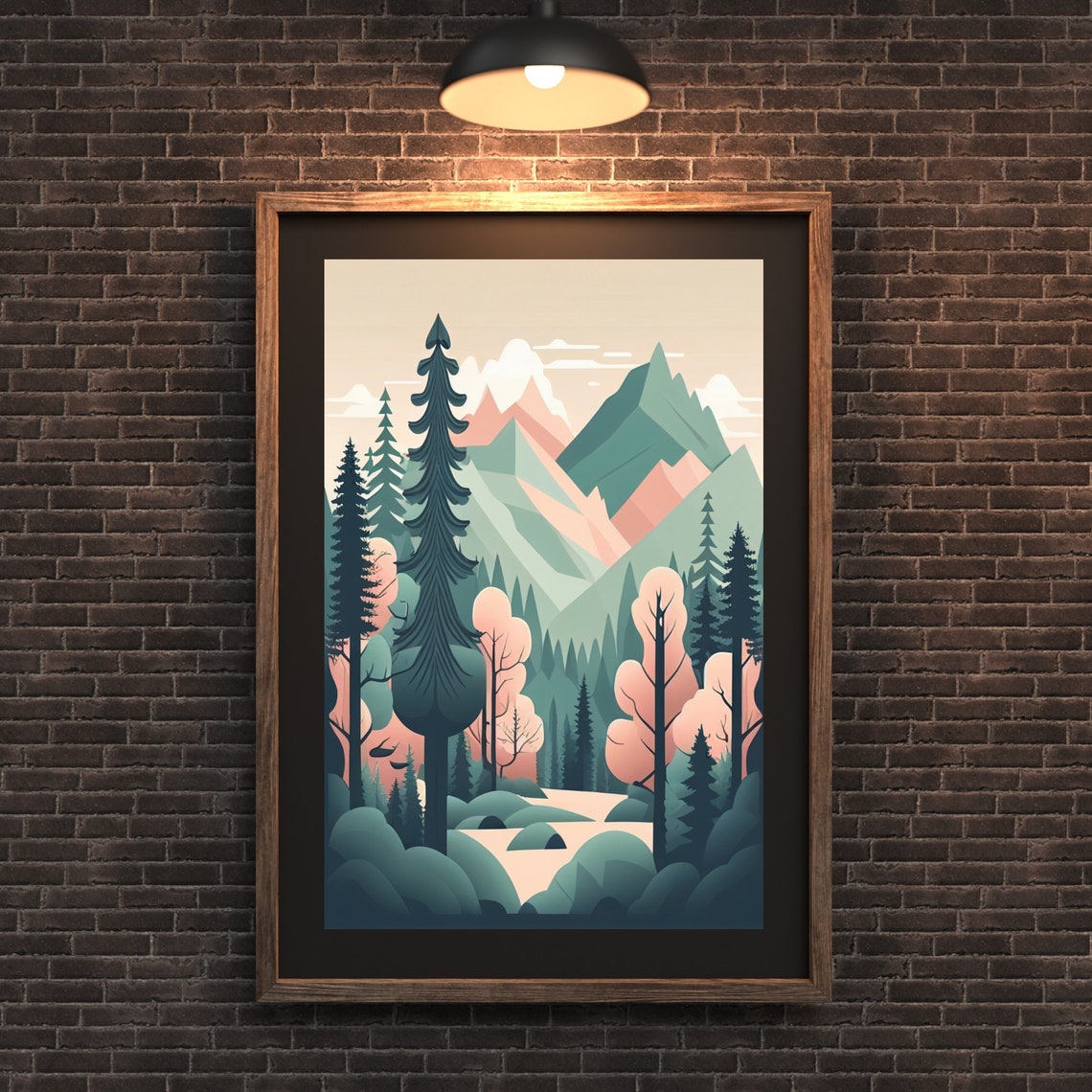 Pine Forest Mountain Valley Modern Flat Illustration Nature Poster - Image 2