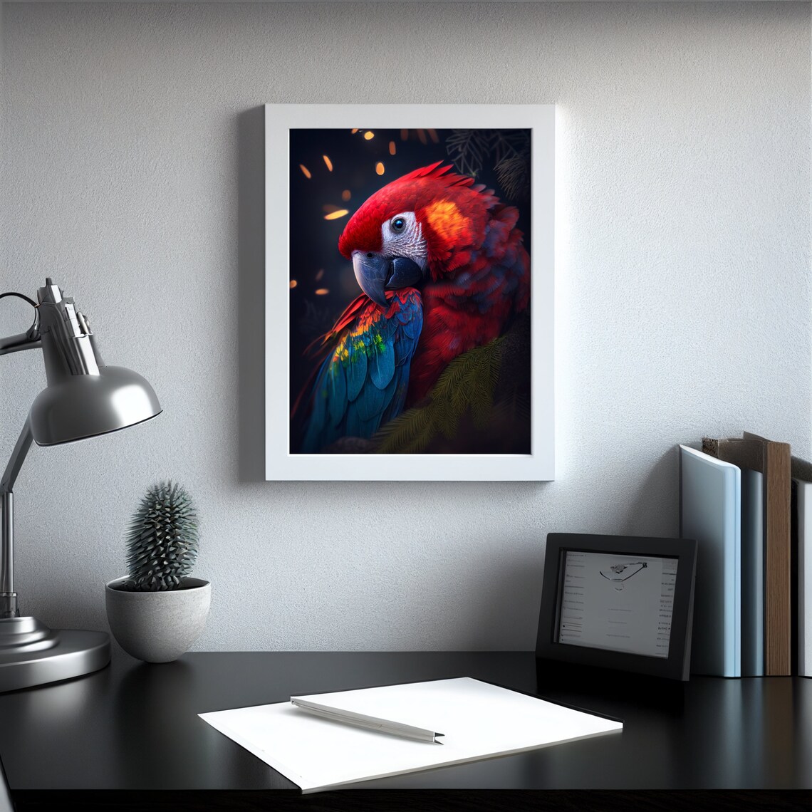 Scarlet Macaw Parrot Portrait Colorful Tropical Bird Night Poster - Image 3