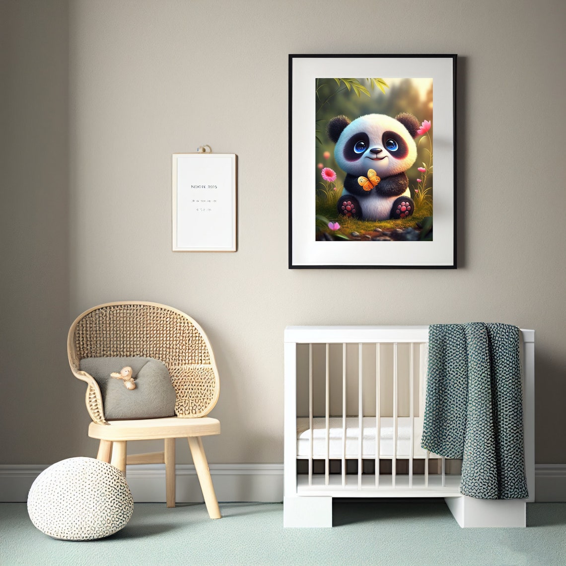Adorable Cute Baby Panda Holding Butterfly Flower Meadow Poster - Image 3