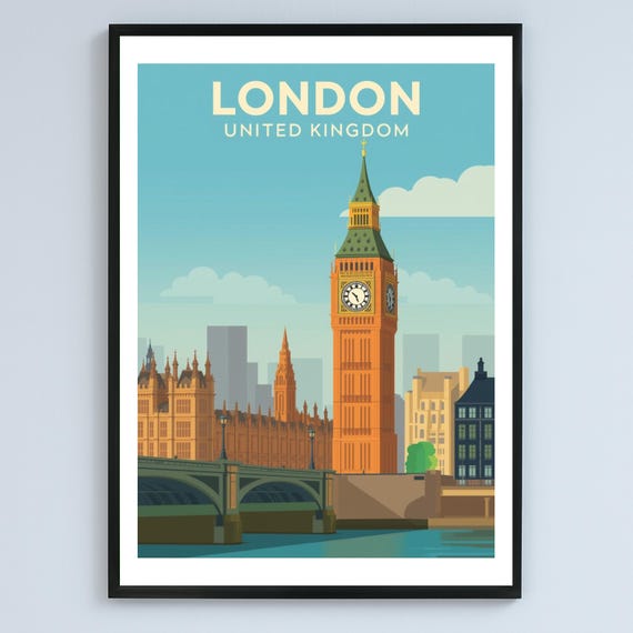 London England Landmark Illustration Classic British City Poster Portrait Art File