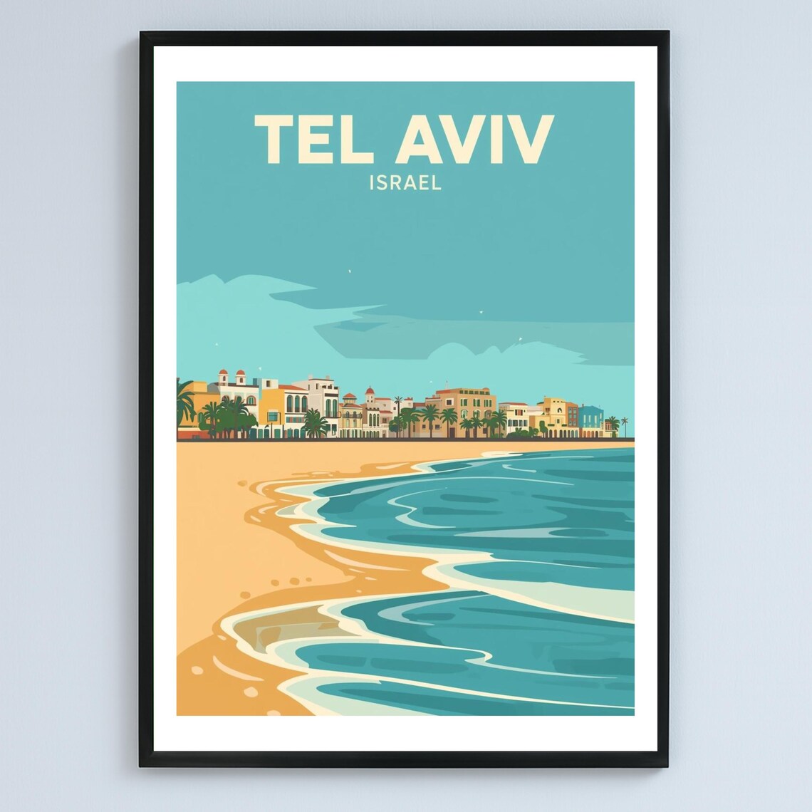 Tel Aviv Israel Beach Promenade Retro Travel Poster Design Artwork