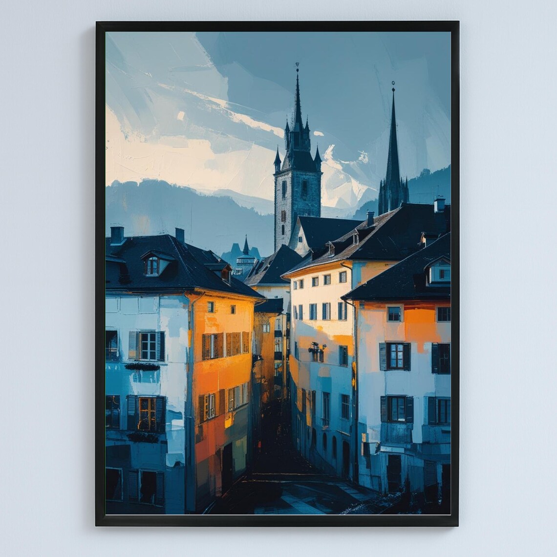 Bern Switzerland Old Town Sunrise Atmospheric Cityscape Illustration Art
