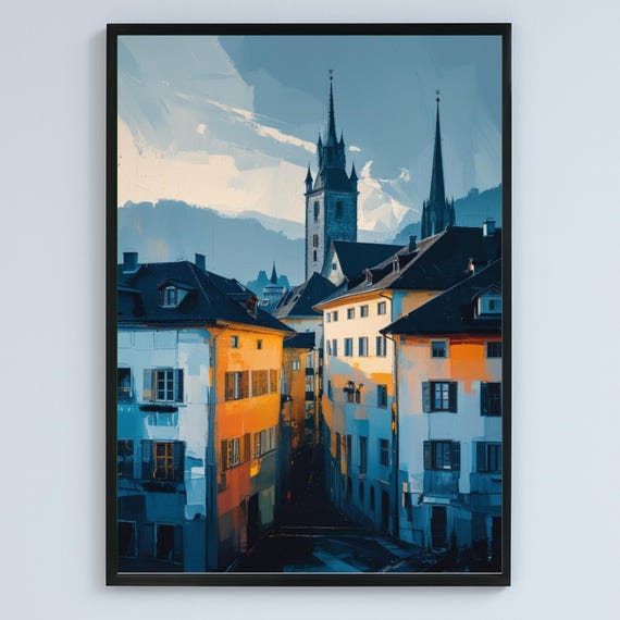 Bern Switzerland Old Town Sunrise Atmospheric Cityscape Illustration Art