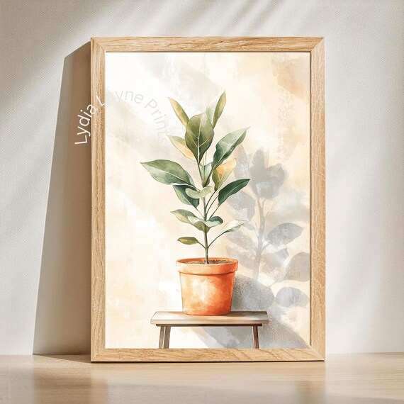 Potted Plant Print Sunlit Botanical Wall Art
