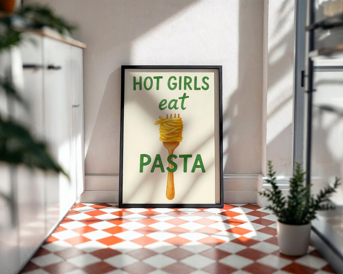 Hot Girls Eat Pasta Watercolor Kitchen Quote - Image 2