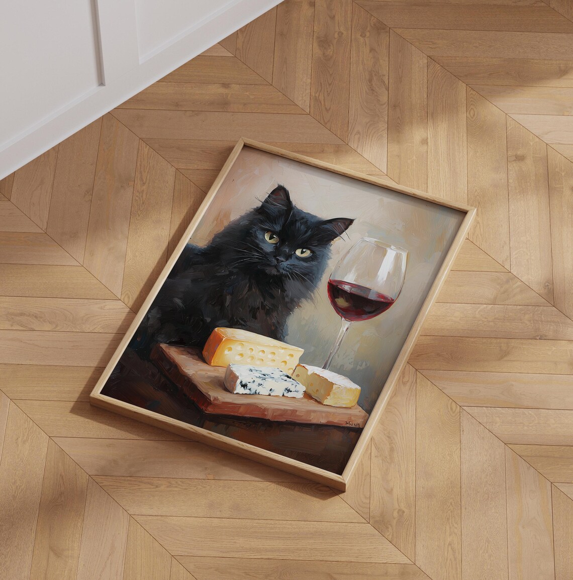 Black Cat Drinking Wine, Minimalist Bar Art Print - Image 6