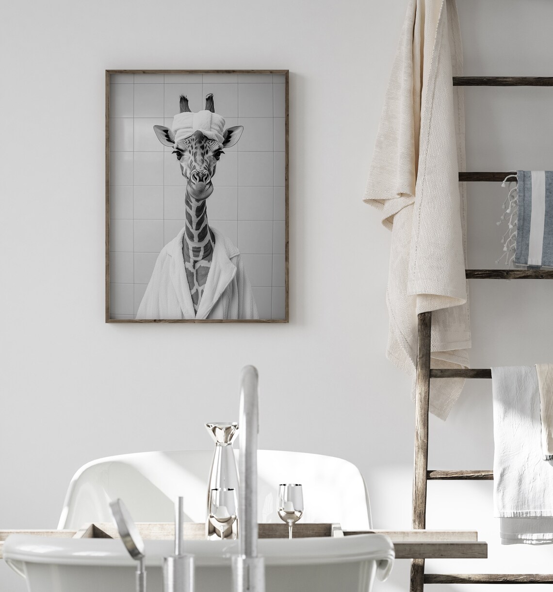 Funny Giraffe Bathroom Wall Art Print - Image 3