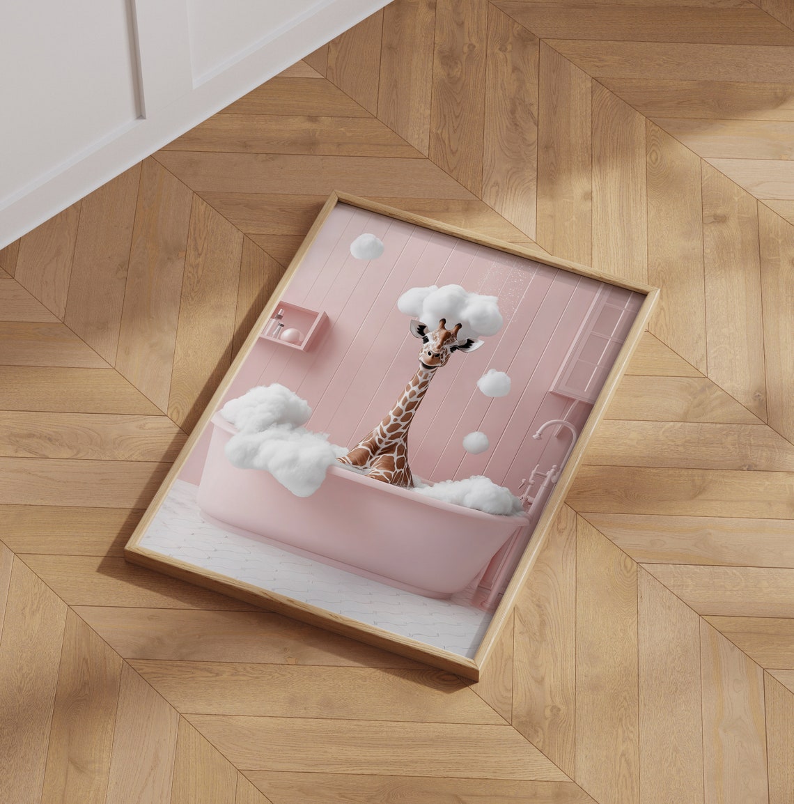 Cute Giraffe In A Bathtub Poster, Funny Bathroom Art - Image 6