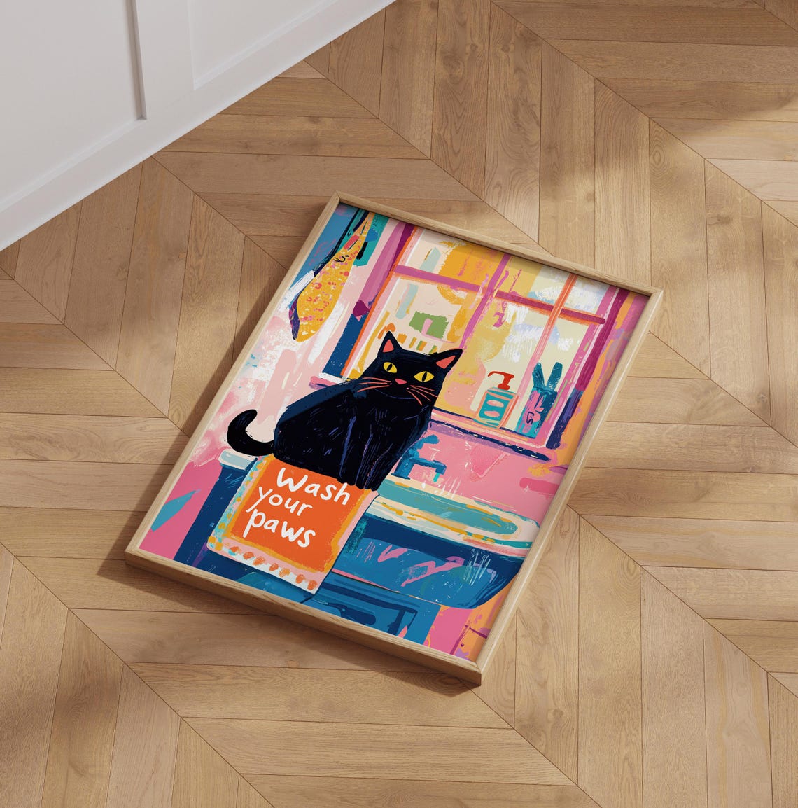 Wash Your Paws Funny Cat Poster, Bathroom Decor - Image 6