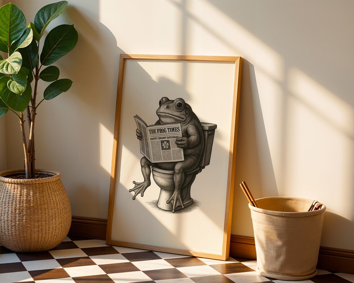 Funny Frog Bathroom Poster, Vintage Style Humor - Image 6