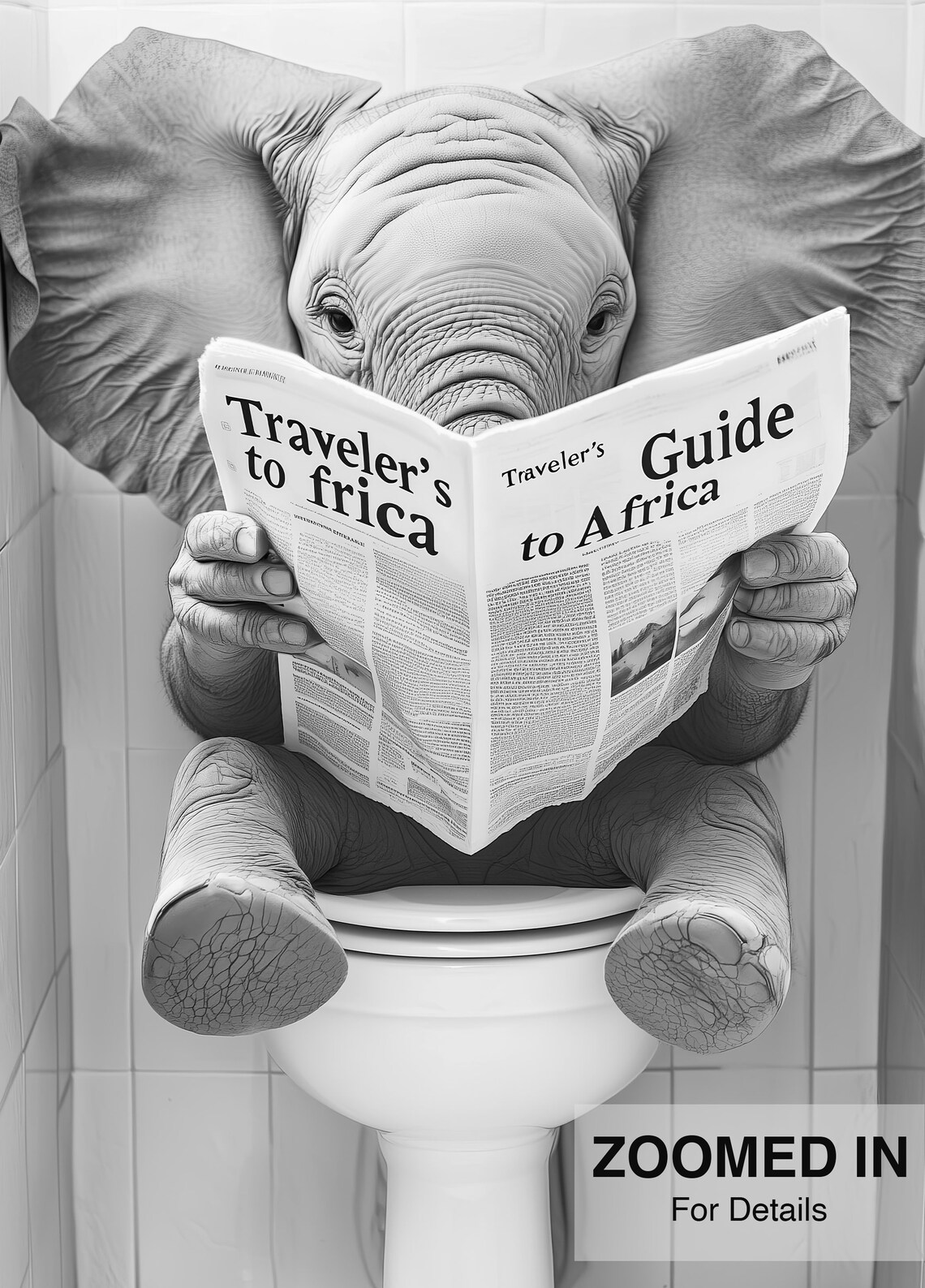 Elephant Sitting on the Toilet Reading a Newspaper, Funny Poster - Image 5