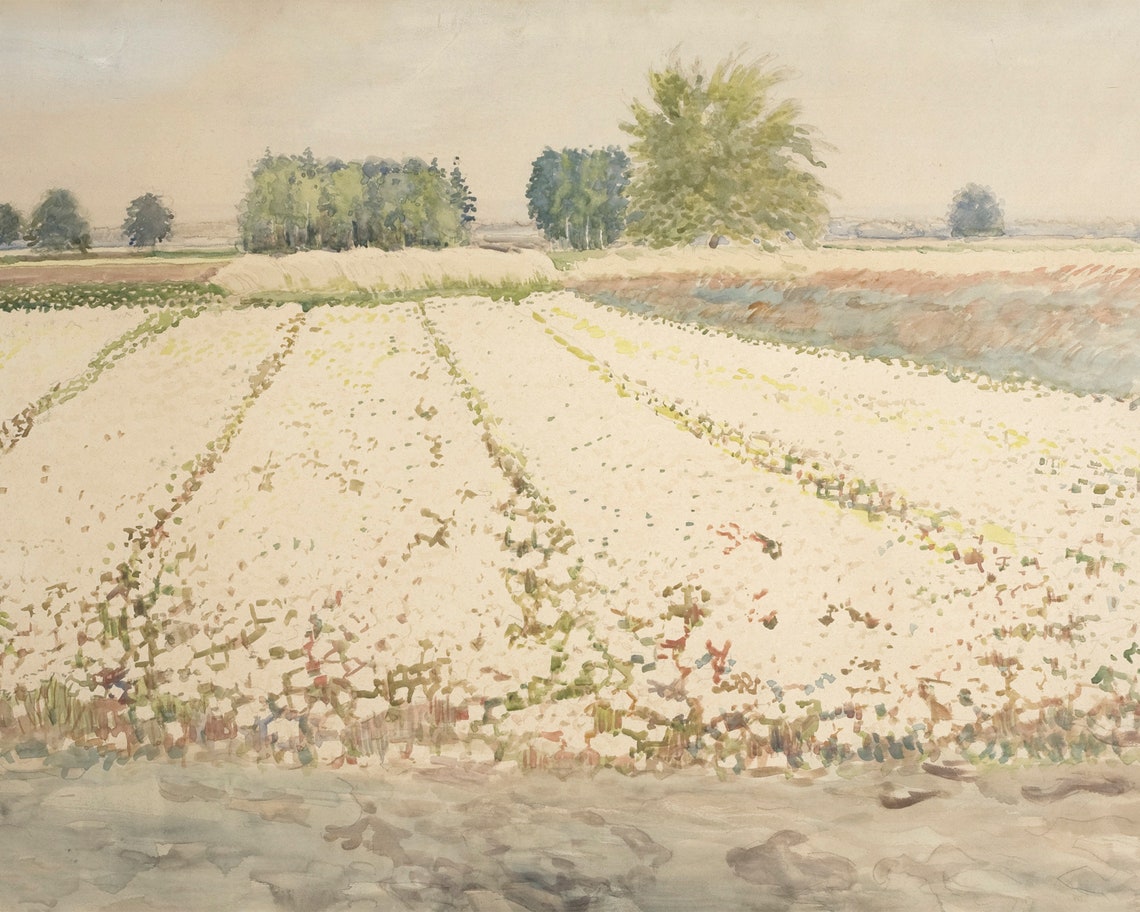 Spring Landscape Painting Pastel Room Decor Vintage Landsape Wall Art Antique Home Decor Country Painting Farmhouse Art Field Painting - Image 3