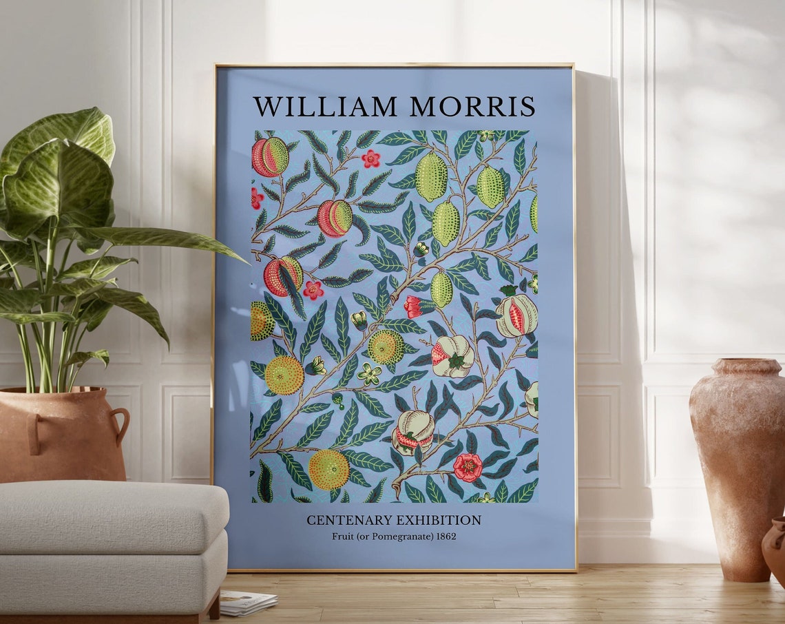 William Morris Fruit 1862 Blue Botanical Pattern Exhibition Poster