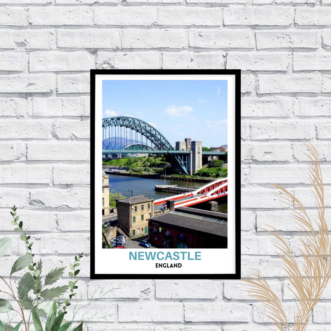 Newcastle England Tyne Bridge River Quayside Cityscape Travel Poster