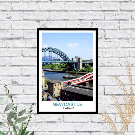 Newcastle England Tyne Bridge River Quayside Cityscape Travel Poster