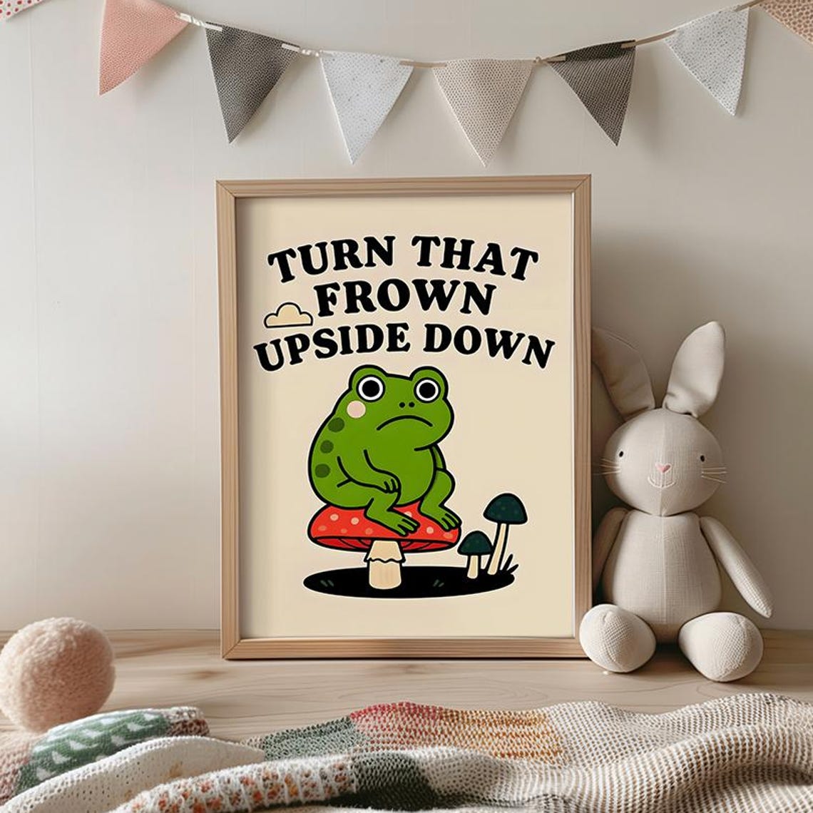 Turn That Frown Upside Down Cute Frog Motivational Quote Poster