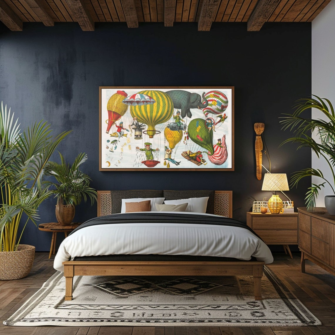 Antique 19th Century Hot Air Balloon Poster French Balloon Artwork