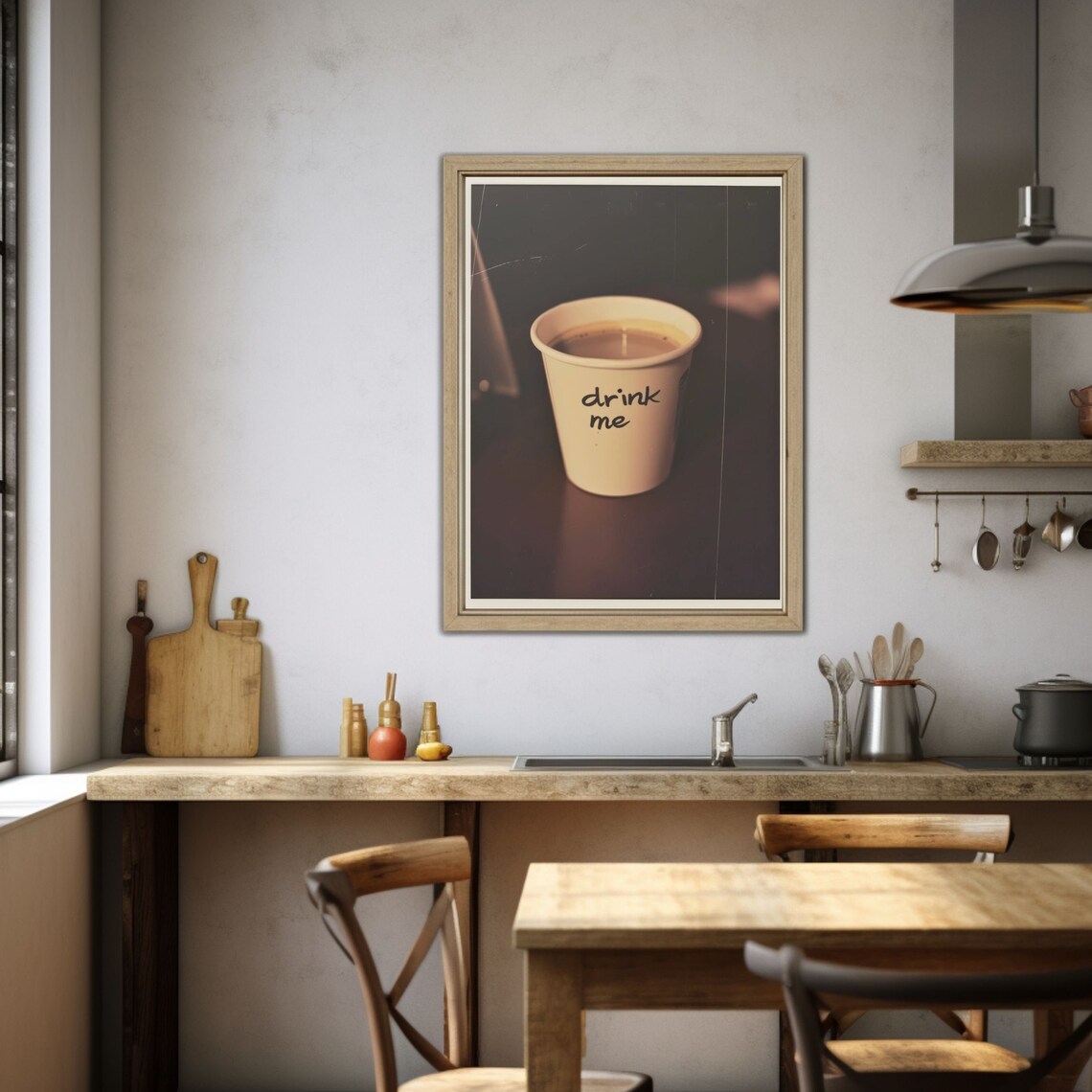 Drink Me Coffee Cup Vintage Polaroid Style Kitchen Photo Poster