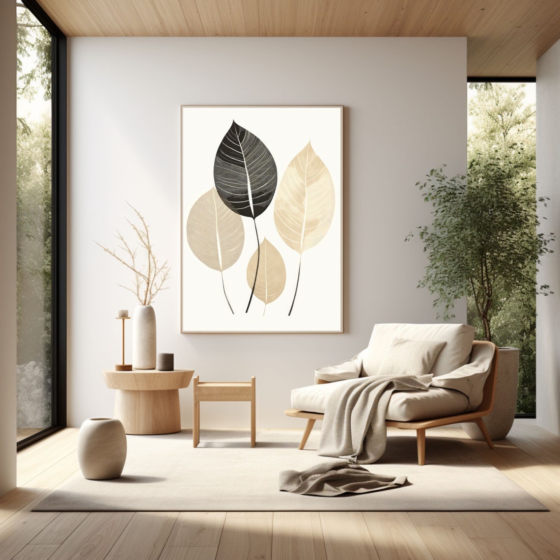 Minimalist Botanical Leaves Japandi Style Scandinavian Poster