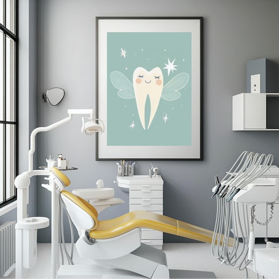 Cute Smiling Tooth Fairy with Wings on a Mint Background Poster