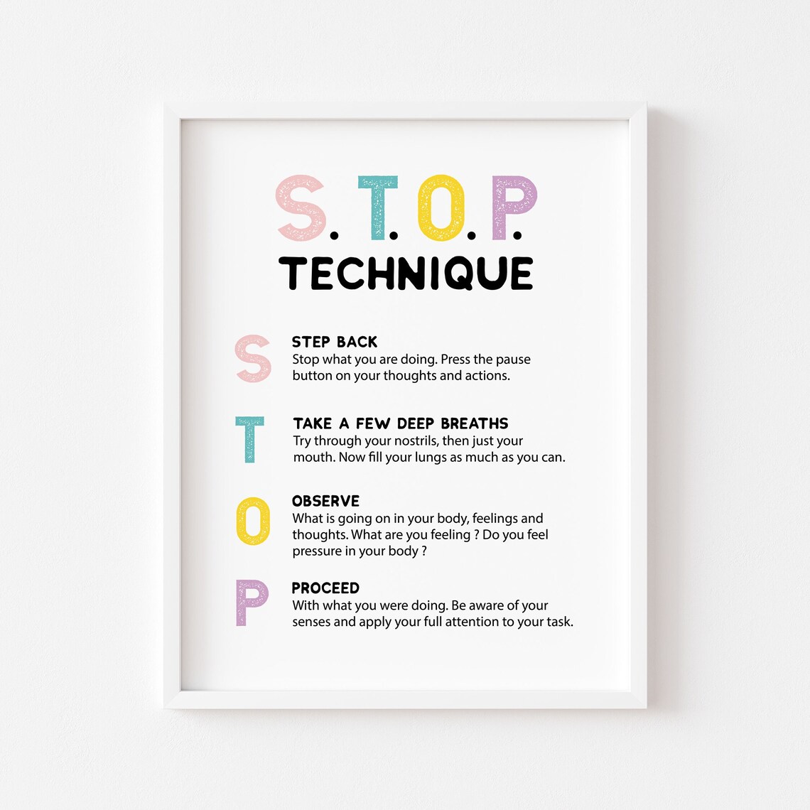 Stop Technique Mental Health Poster, Mindfulness