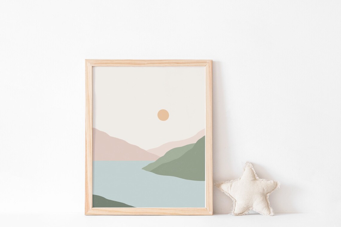 Sunset Over the Mountain Minimalist Art Print - Image 2