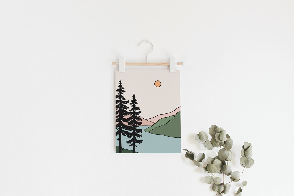 Sunset Over The Mountain, Pastel Boho Art Print