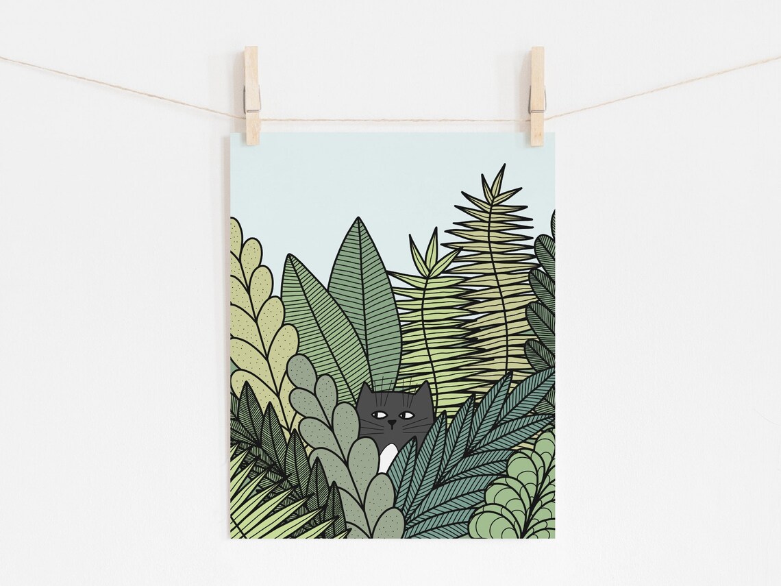 Tuxedo Cat Botanical Art Print, Funny Cat Poster - Image 2