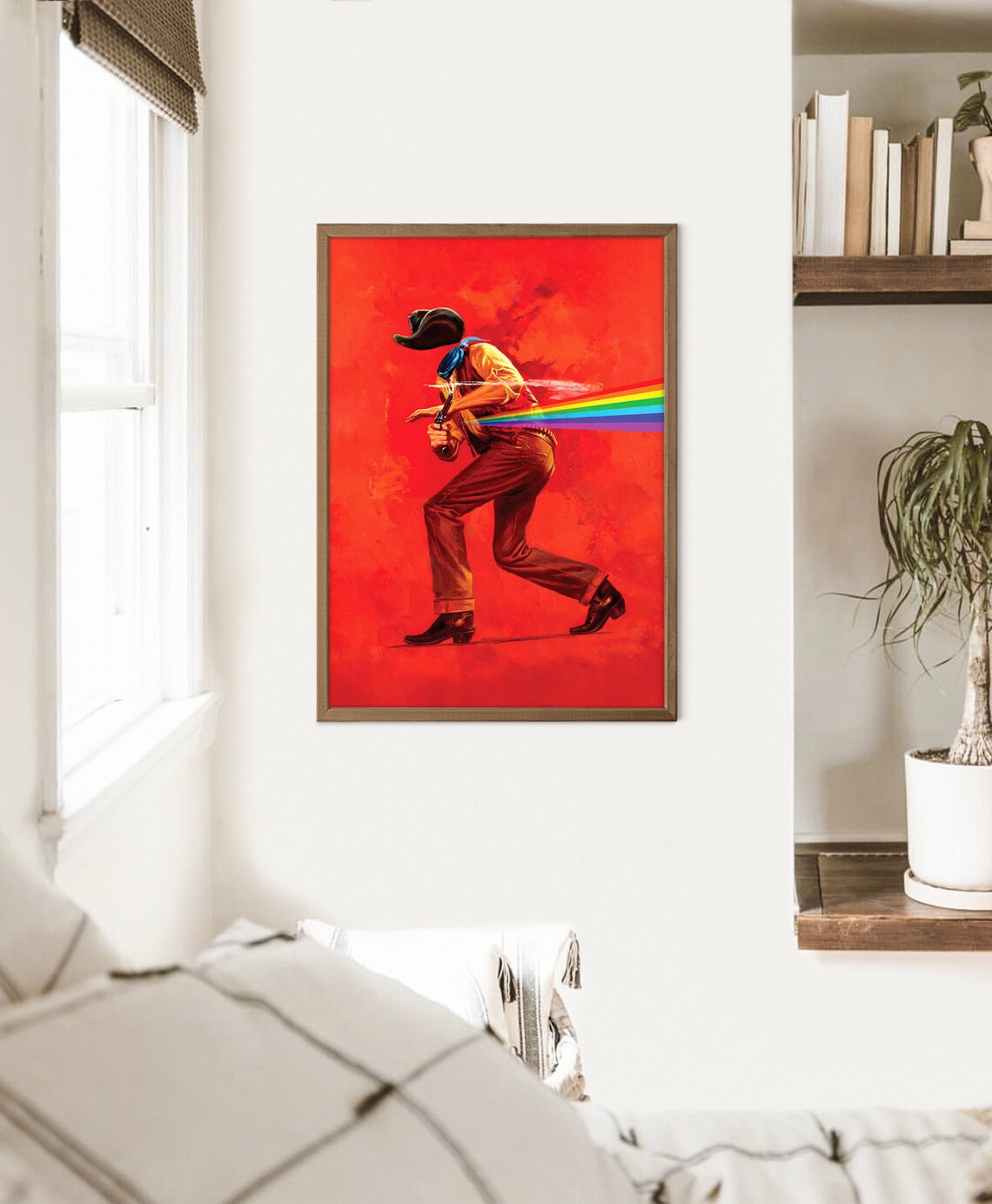 Wild West Cowboy Rainbow Gunshot Blazing Red Sci Fi Western Poster
