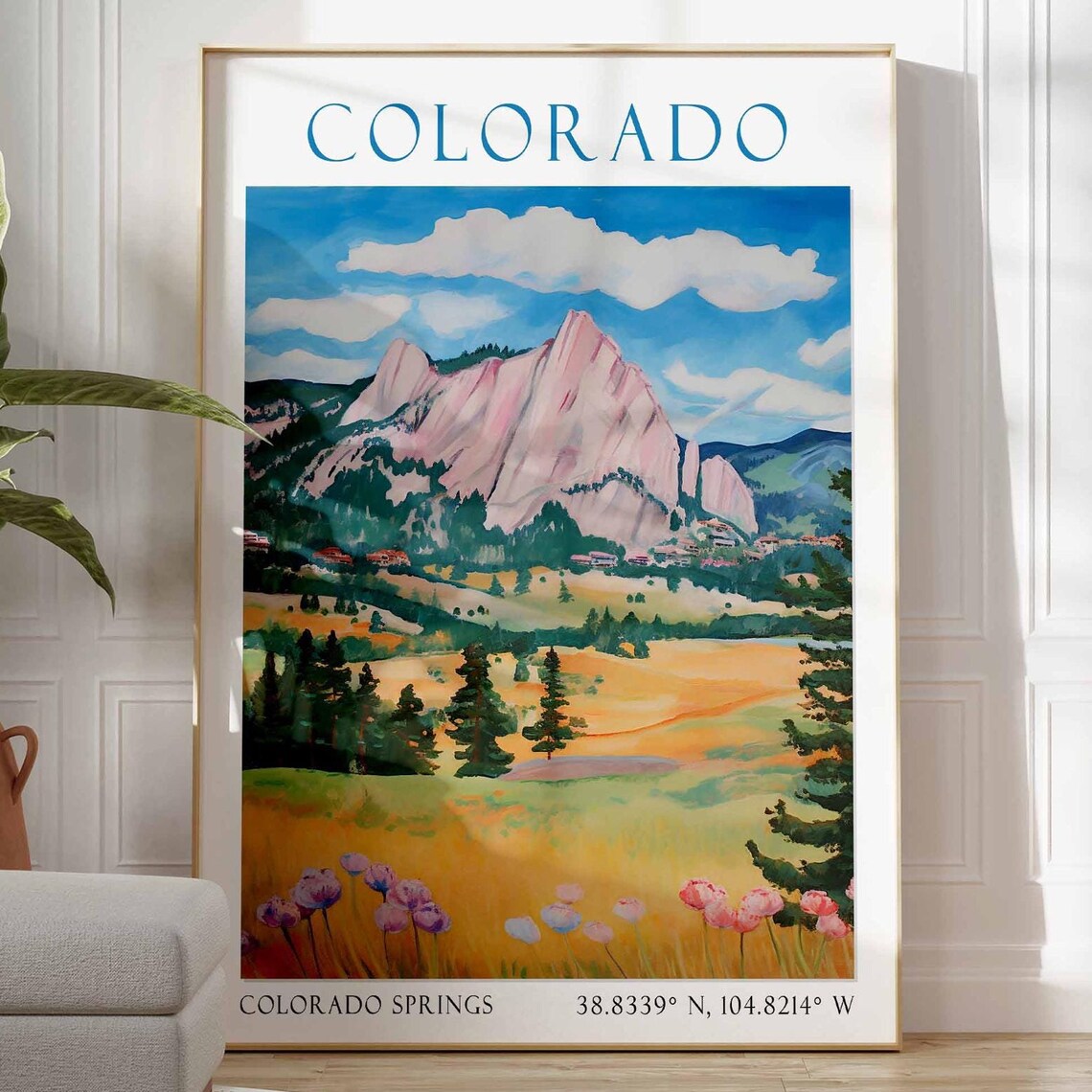 Colorado Springs Pink Mountain Peaks Wildflower Meadow Valley Poster