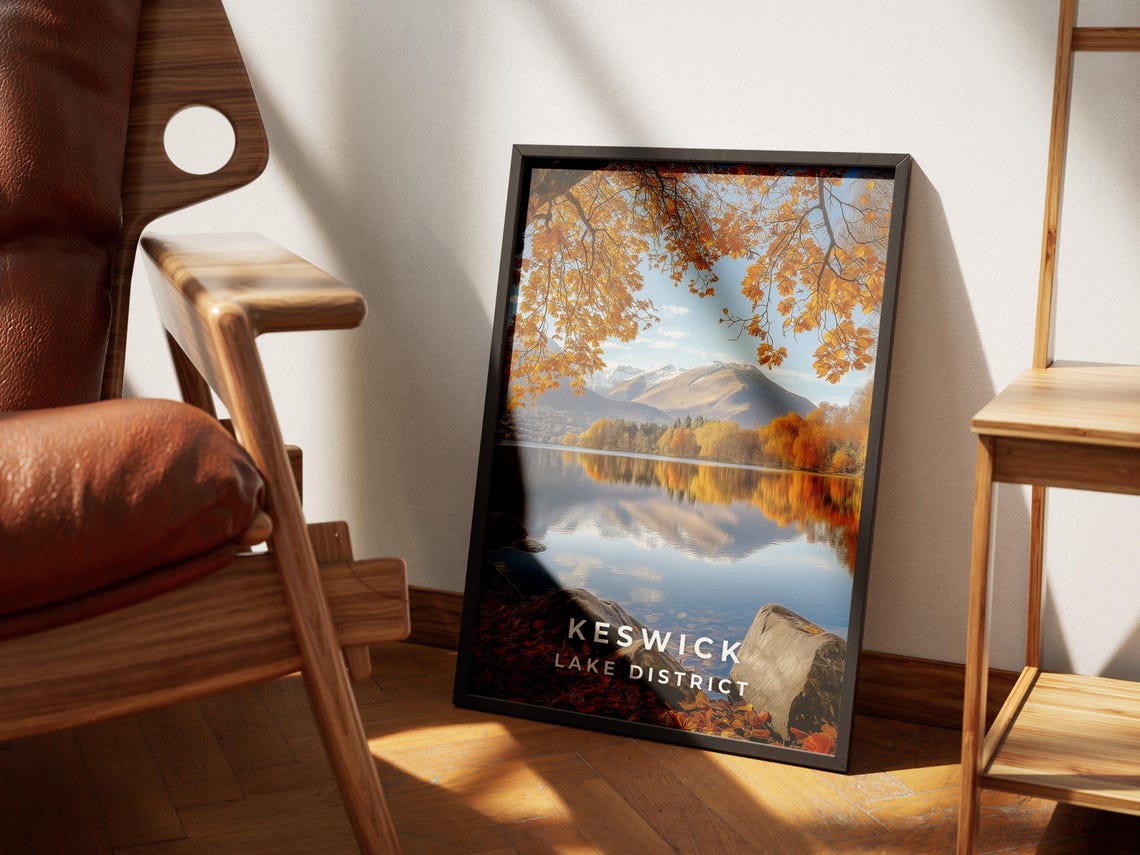Keswick Lake District Autumn Lake Mountains Reflection Poster - Image 4