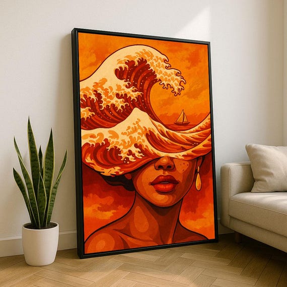 Bold African Woman With Waves Canvas Wall Art Print Vibrant Living Room Decor Statement Piece