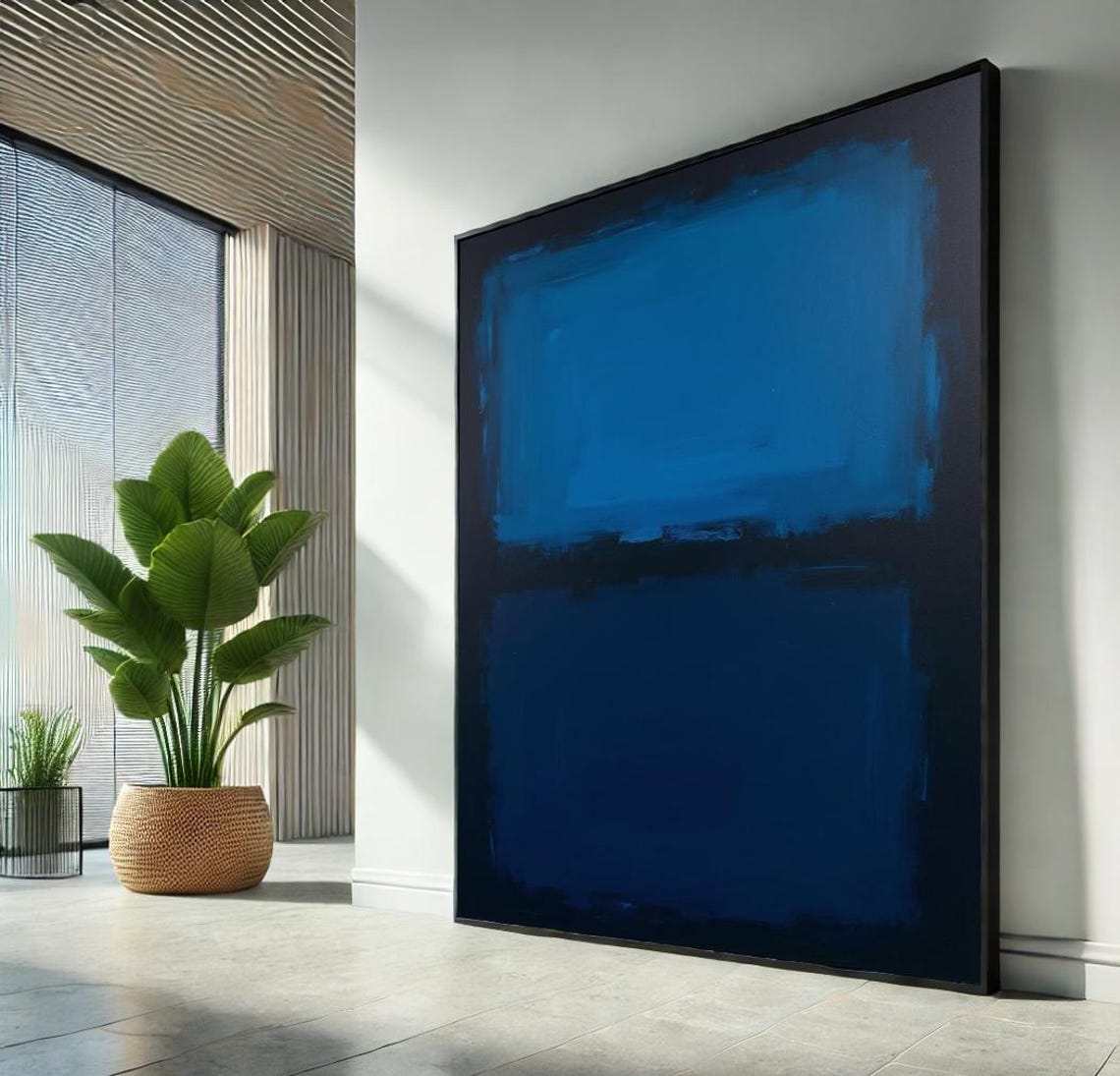 Bright Blue and Black Color Field Modern Abstract Art Poster
