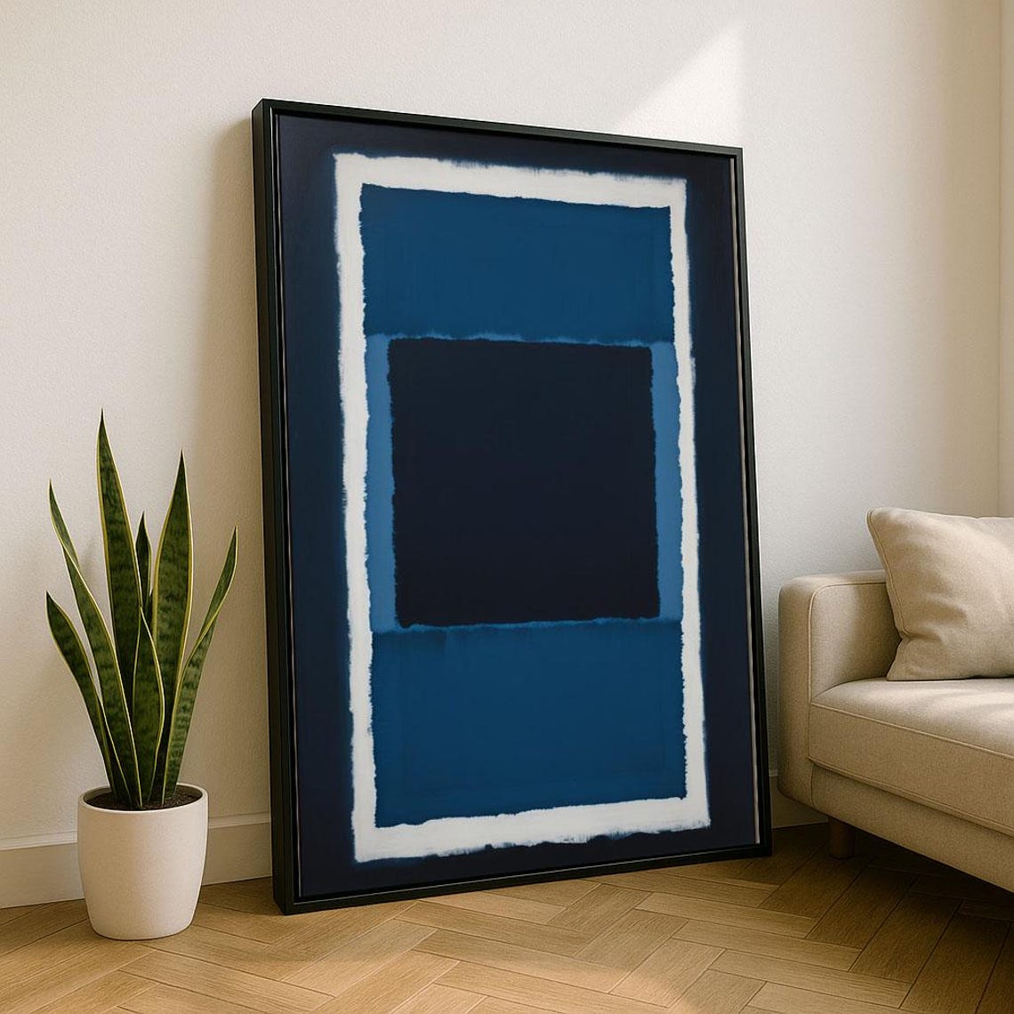 Elegant Deep Navy Blue Framed Rectangles Rothko Abstract Poster