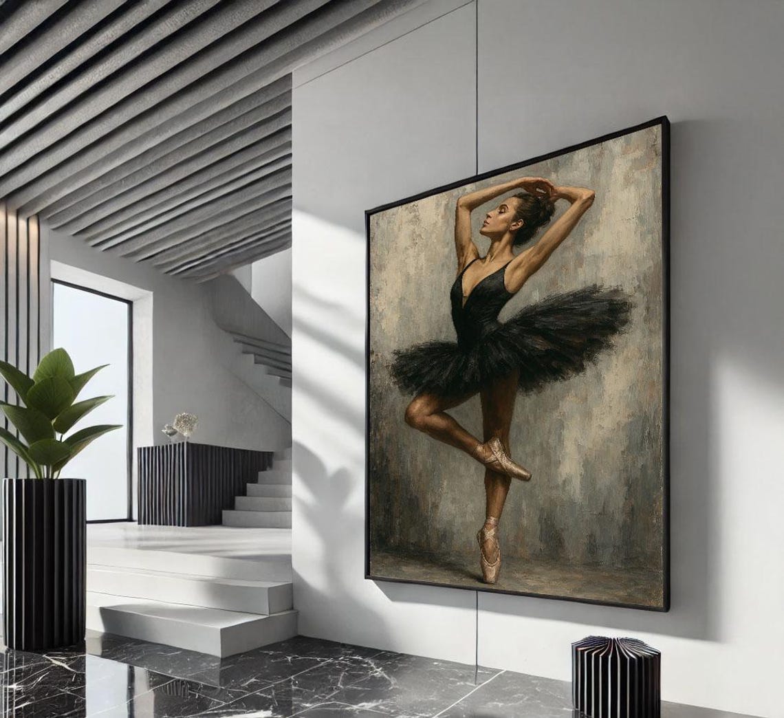 Elegant Ballerina In Black Tutu En Pointe Graceful Dance Art Poster