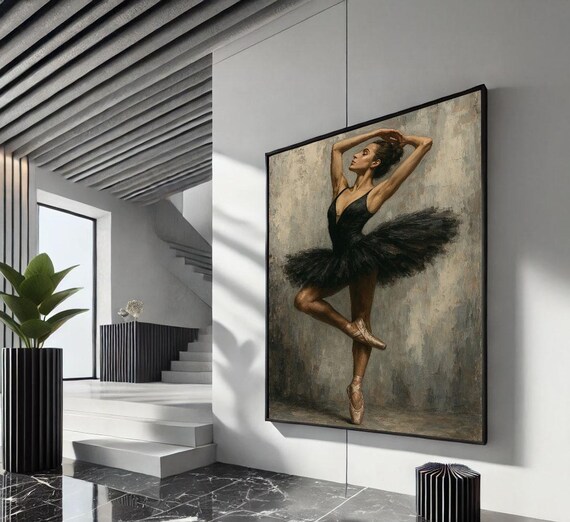 Elegant Ballerina In Black Tutu En Pointe Graceful Dance Art Poster