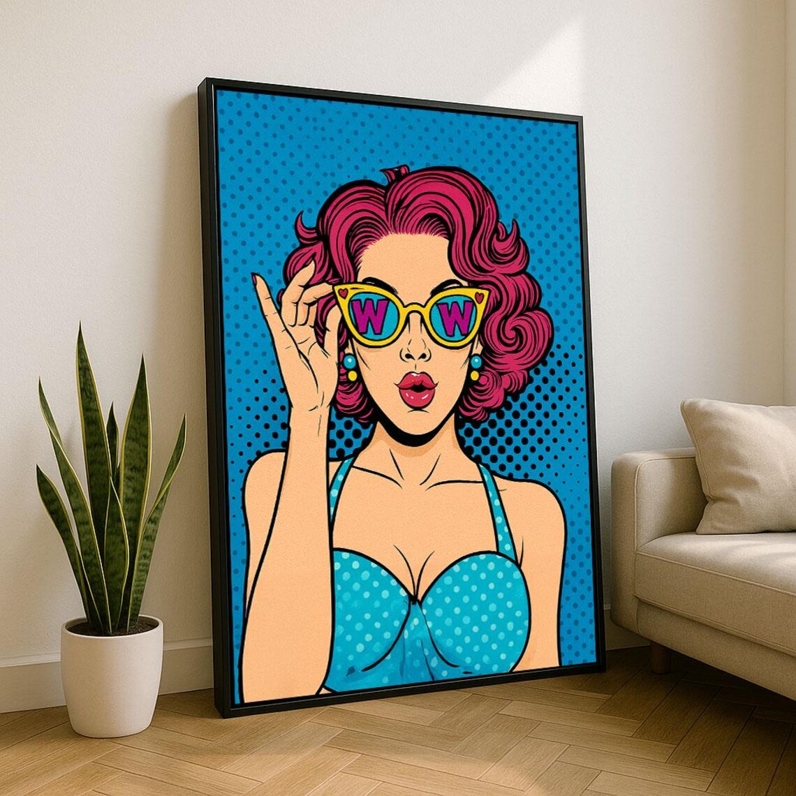 Vibrant Pop Art Woman Canvas Wall Print Retro Living Room Decor Statement Piece