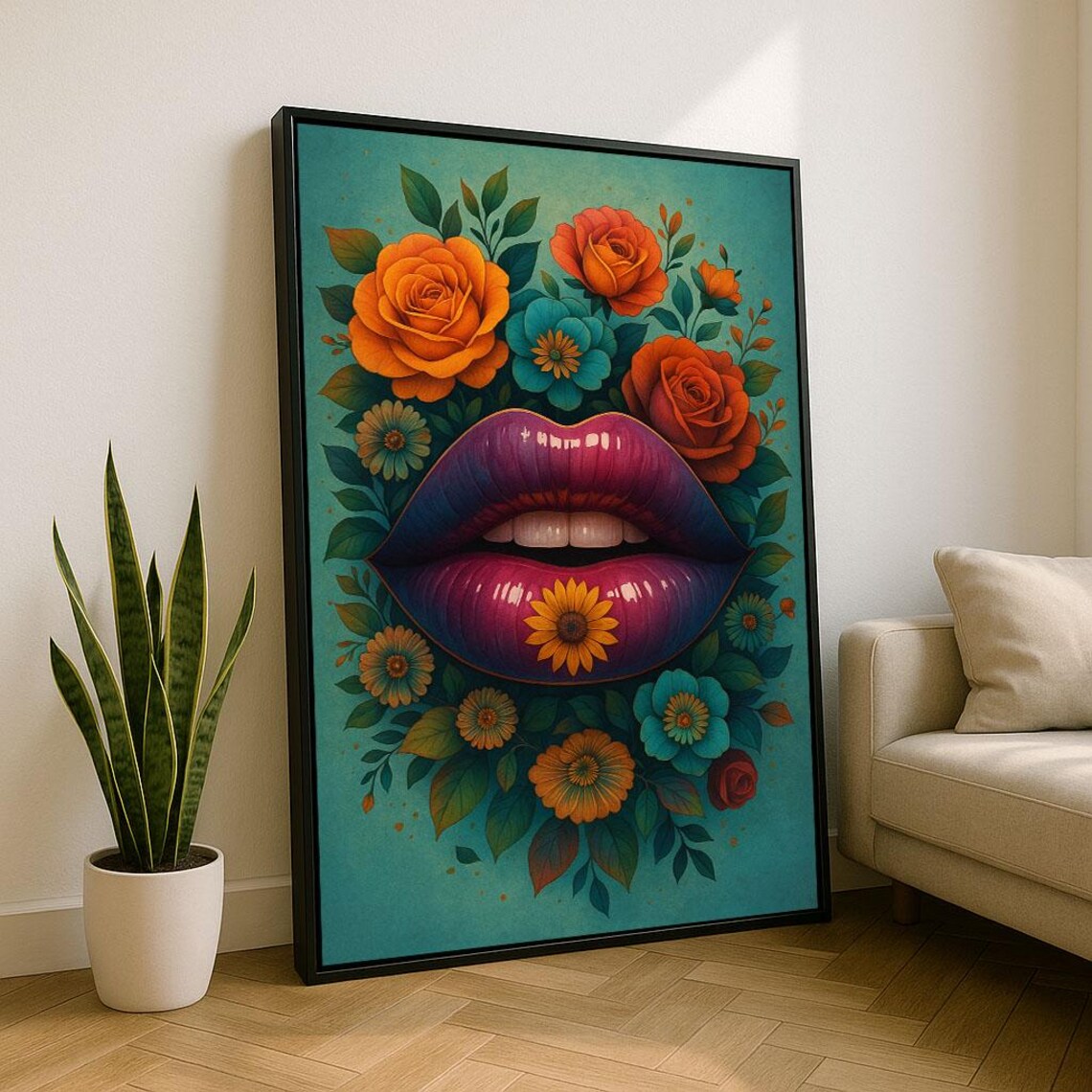 Vibrant Floral Lips Purple Magenta Blossom Rose Garden Art Poster