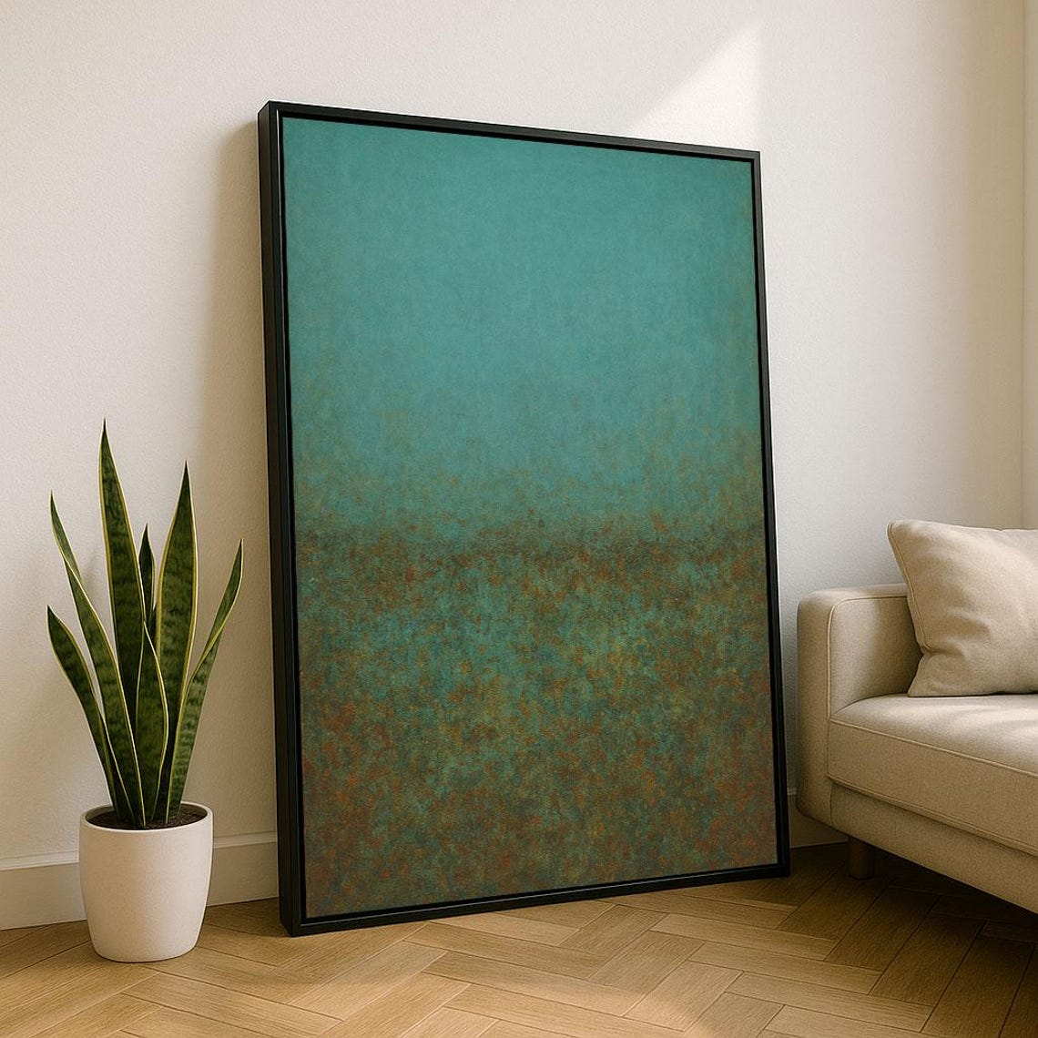 Abstract Green And Copper Textured Color Field Minimalist Poster