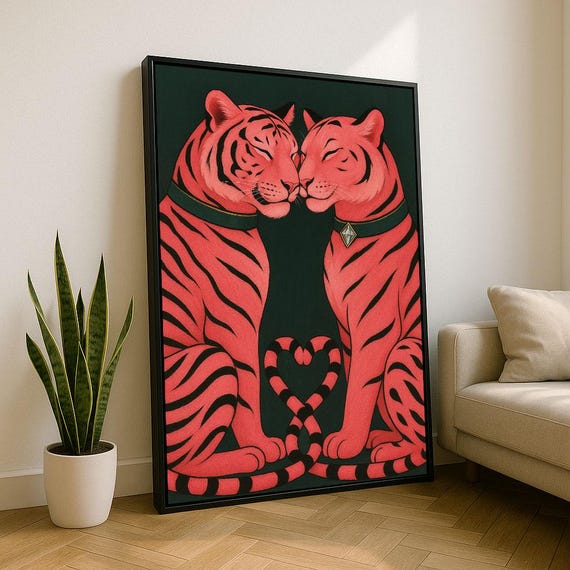 Romantic Tiger Couple Canvas Wall Art Print Bold Modern Living Room Decor Statement Piece
