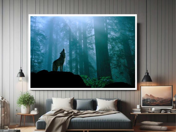 Art Canvaswolf Howl In Forest Animal Framed Modern Canvas Wall Print Ready To Hang Gift For Office Home Mom