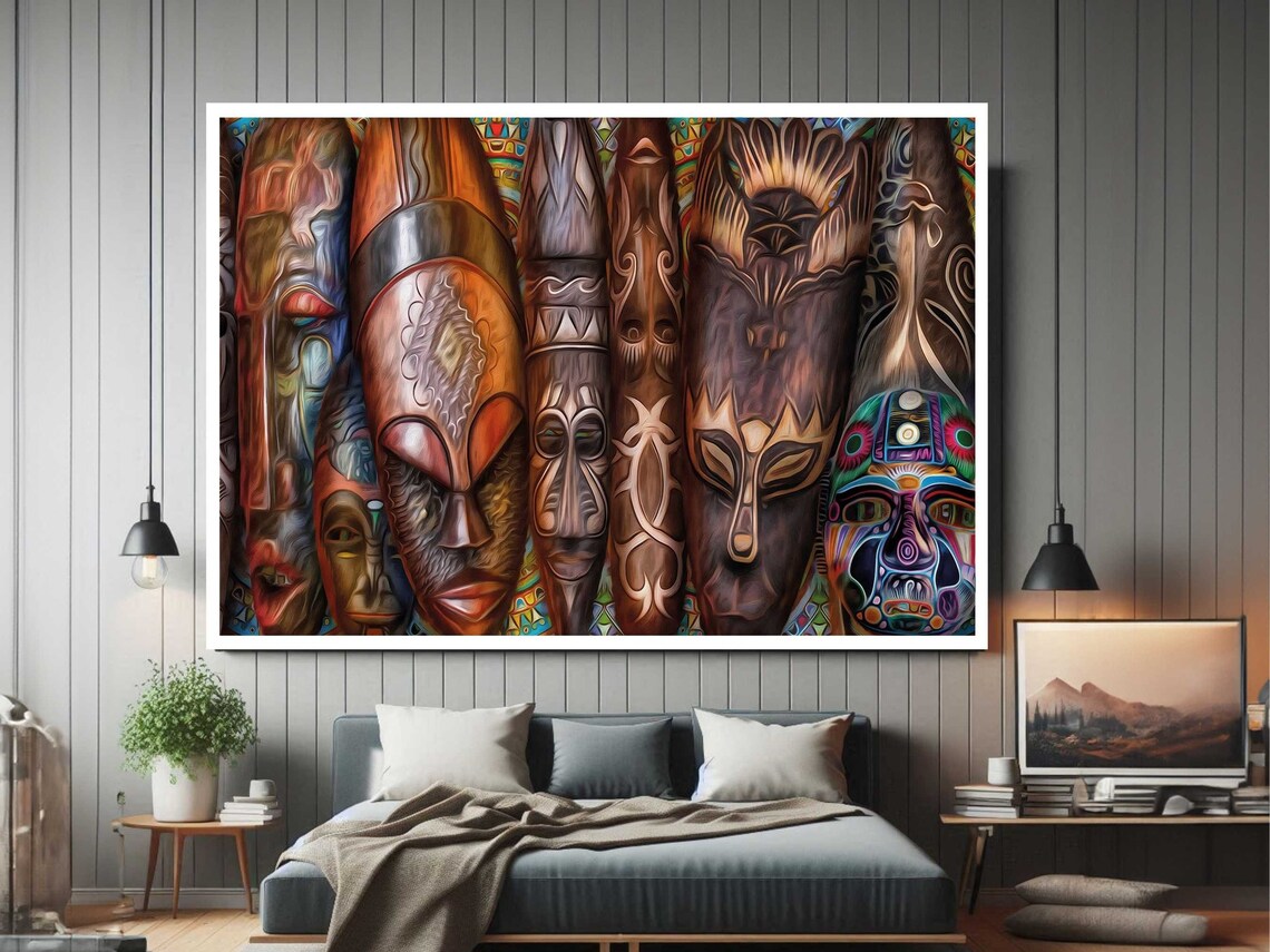African Tribal Masks Carved Wood Colorful Ethnic Culture Art Poster