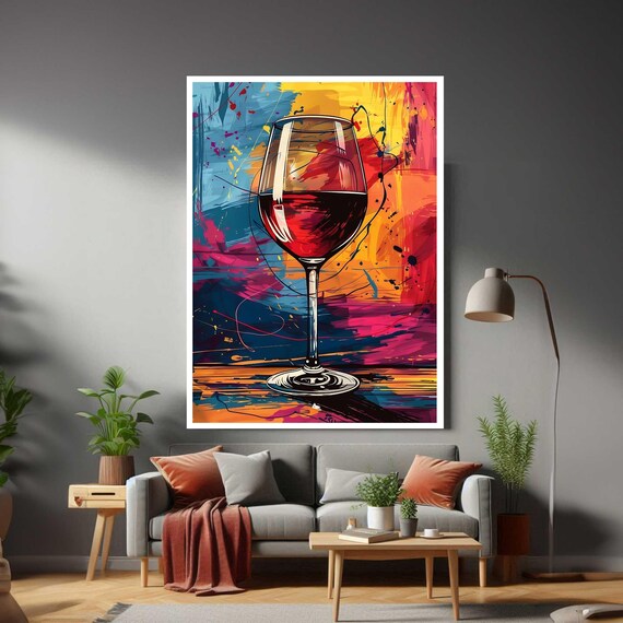 Wine Glass Red Wine Colorful Abstract Pop Art Bold Kitchen Decor Poster