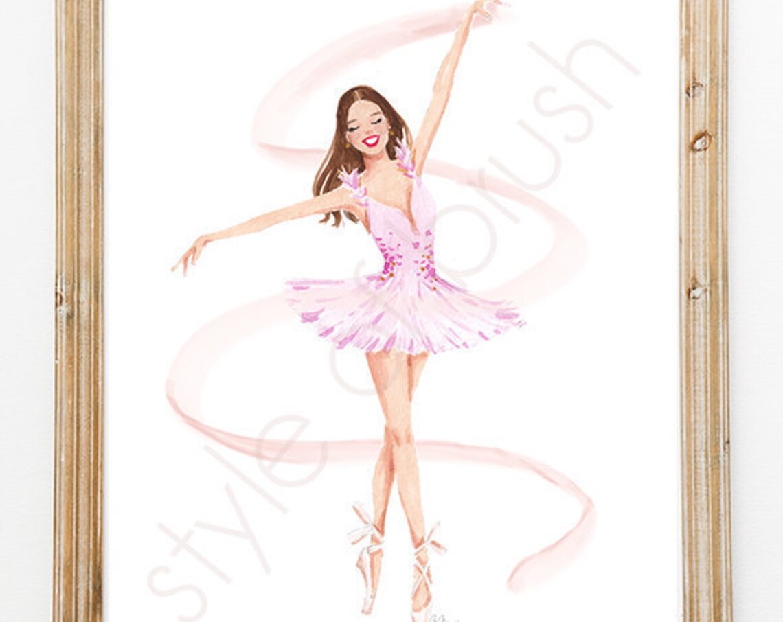 Pink Tutu Ballerina Ribbon Watercolor Ballet Illustration Poster