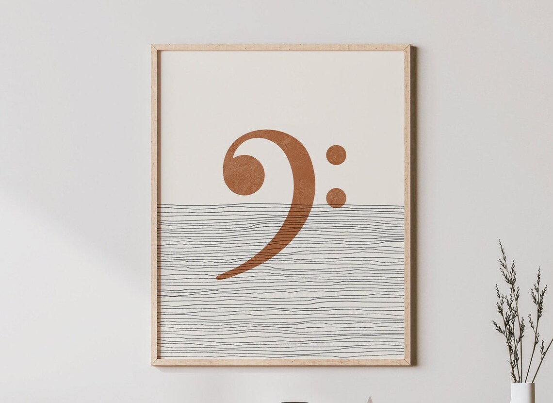 Boho Bass Clef Print Wall Art Decor Minimalist Poster Illustration Composter Music