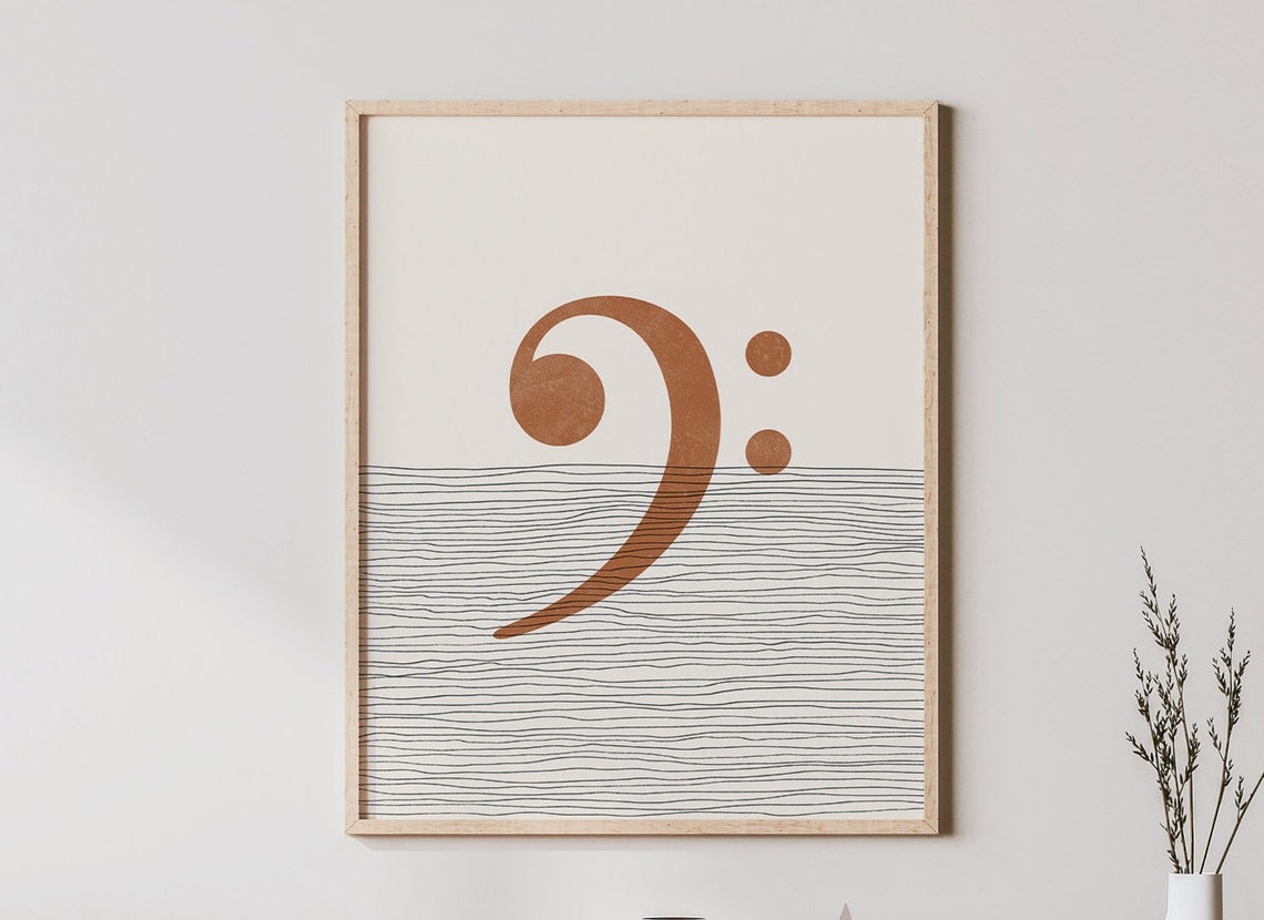 Minimalist Bass Clef Terracotta Line Art Modern Music Room Poster