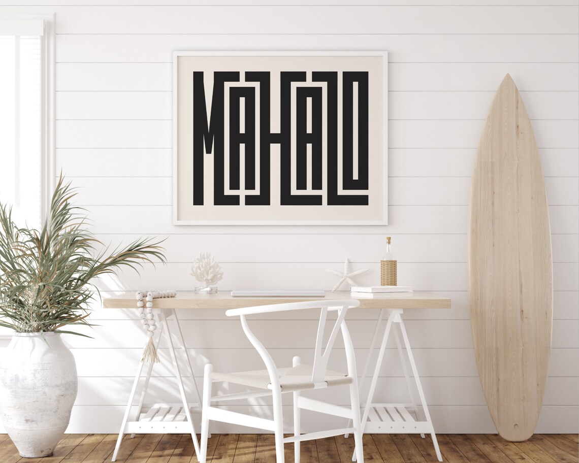 Mahalo Typography Poster, Modern Coastal Decor