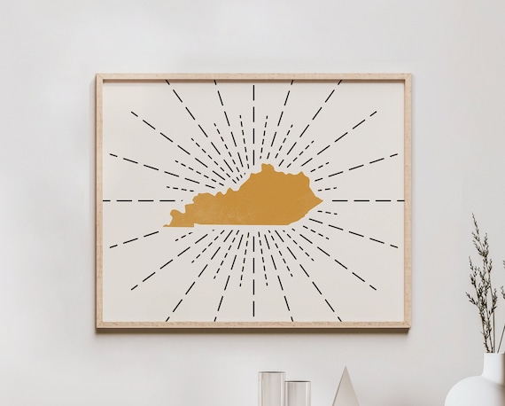 Boho Kentucky State Silhouette Radiant Sunburst Mid Century Poster