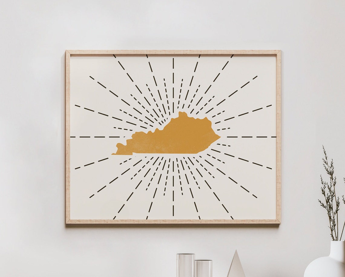 Boho Kentucky State Silhouette Radiant Sunburst Mid Century Poster